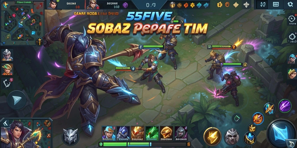 Screenshot gameplay <strong>55FIVE</strong> menampilkan aksi pertempuran tim yang intens.