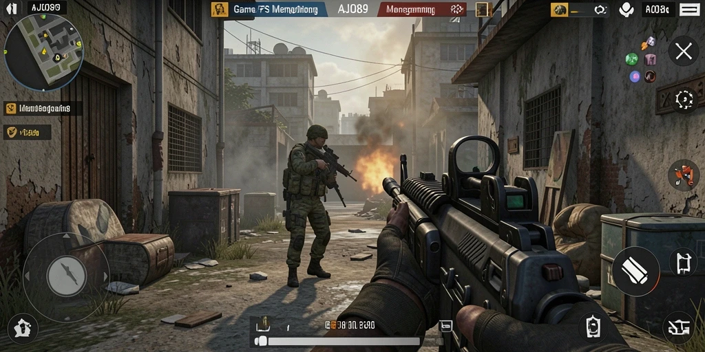 Tangkapan layar AJO89 menampilkan aksi tembak-menembak yang mendebarkan dalam gameplay FPS.
