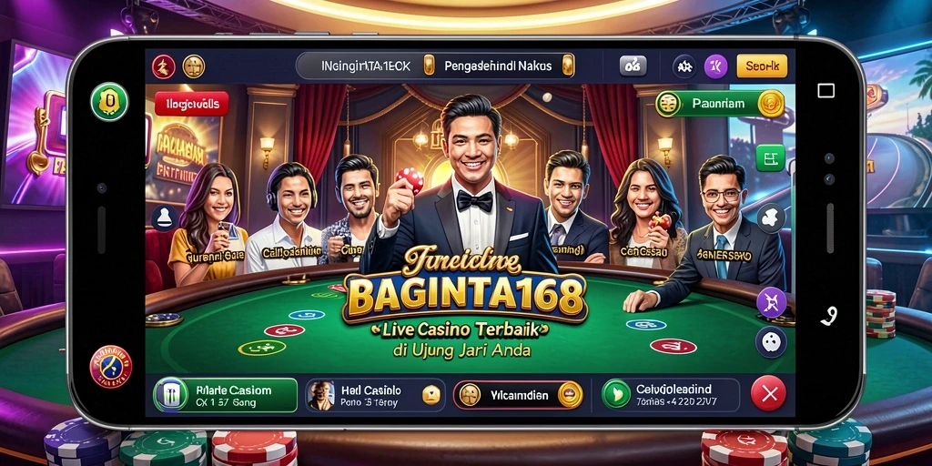 Screenshot gameplay Live Casino yang menunjukkan dealer dan pemain berinteraksi.