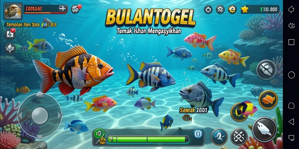 Tampilan gameplay seru di BULANTOGEL dengan berbagai ikan yang menunggu untuk ditembak.