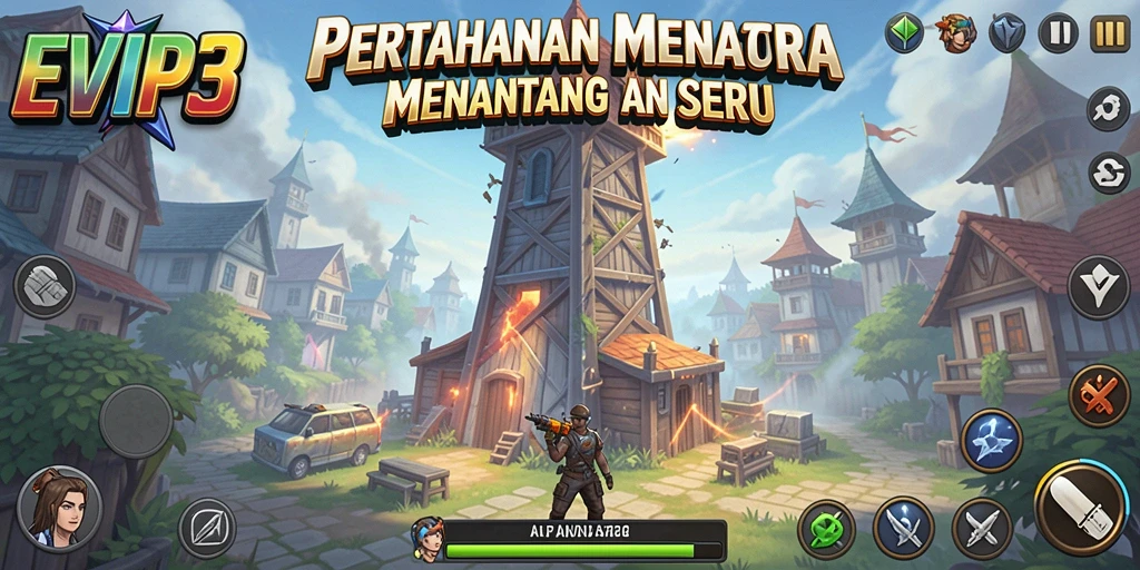 Tangkapan layar dari mode permainan Tower Defense EVIP3 yang mendebarkan.