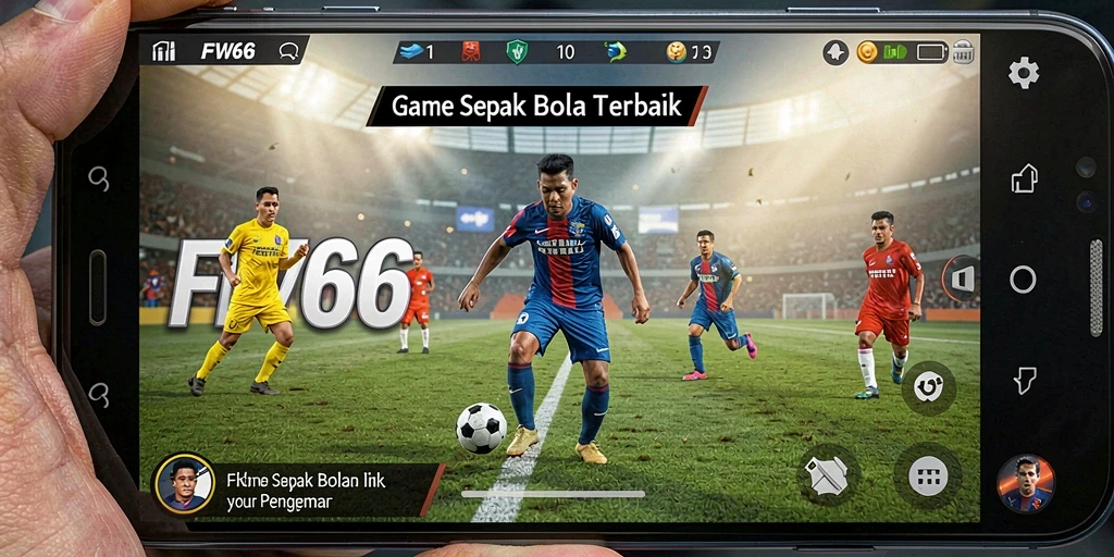 Tangkapan layar gameplay FW66 menampilkan aksi seru di lapangan sepak bola.