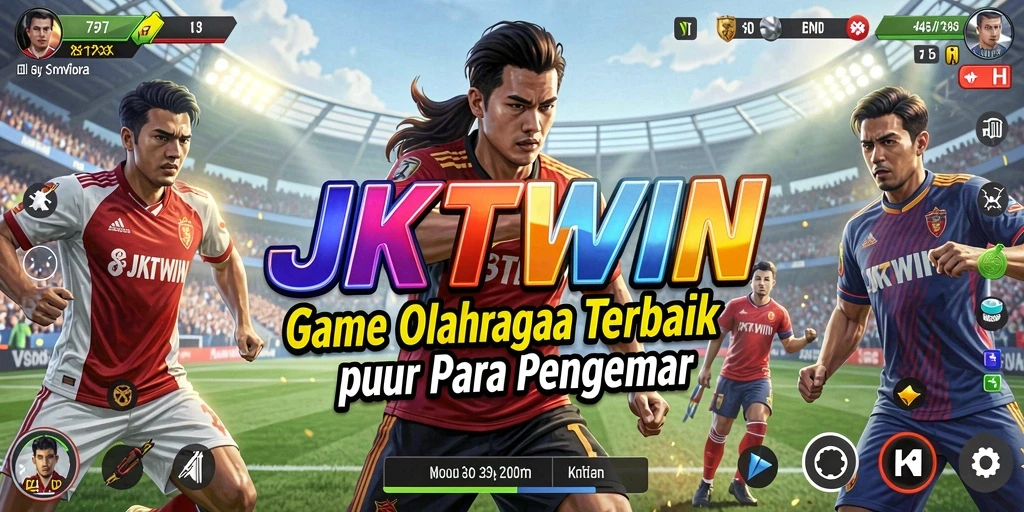 Screenshot utama JKTWIN menampilkan aksi seru dalam permainan olahraga.
