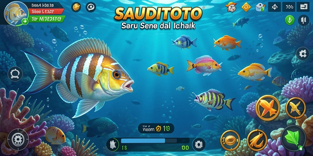 Tampilan gameplay menembak ikan di SAUDITOTO yang seru.