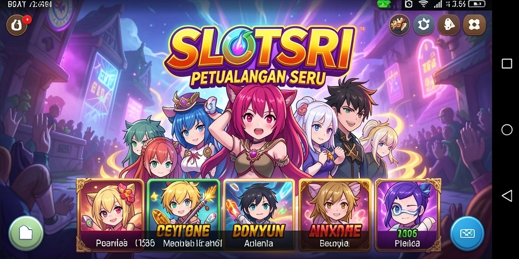 Screenshot gameplay SLOTSRI menampilkan karakter anime yang memukau dan fitur menarik.