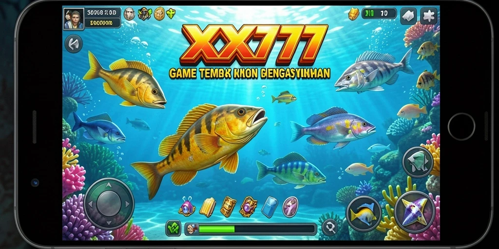 Tampilan aksi seru dalam XXX777 saat menembak ikan.
